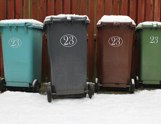 Snow covered bins.