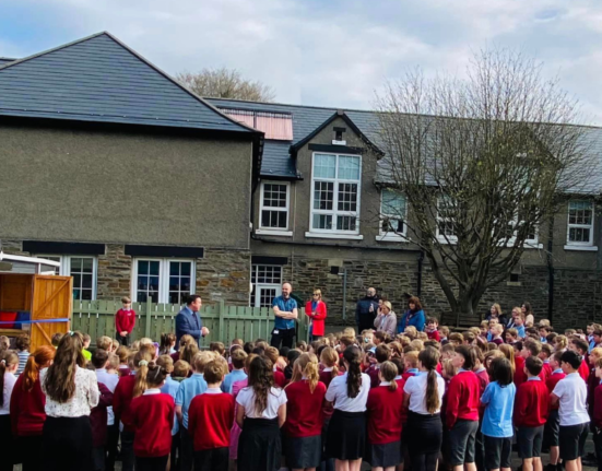 A group of children outside of Laxey School